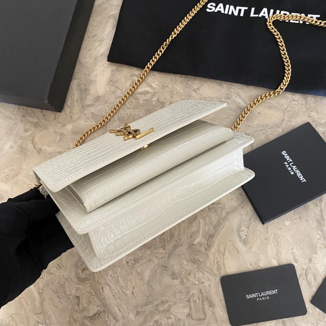 Saint Laurent Sunset Chain Wallet In Crocodile-Embossed Shiny Leather - PerfectKickZ