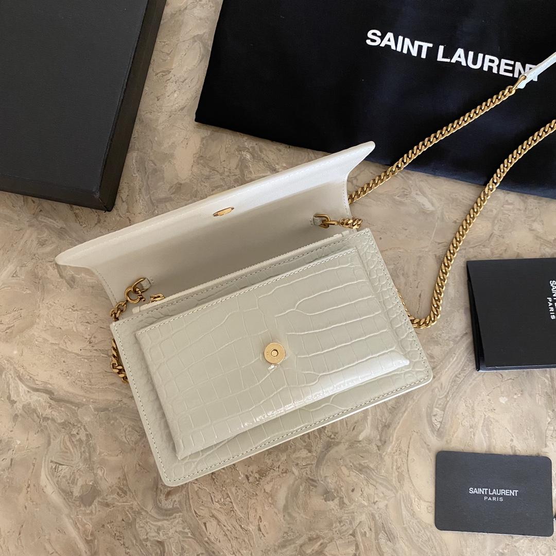 Saint Laurent Sunset Chain Wallet In Crocodile-Embossed Shiny Leather - PerfectKickZ