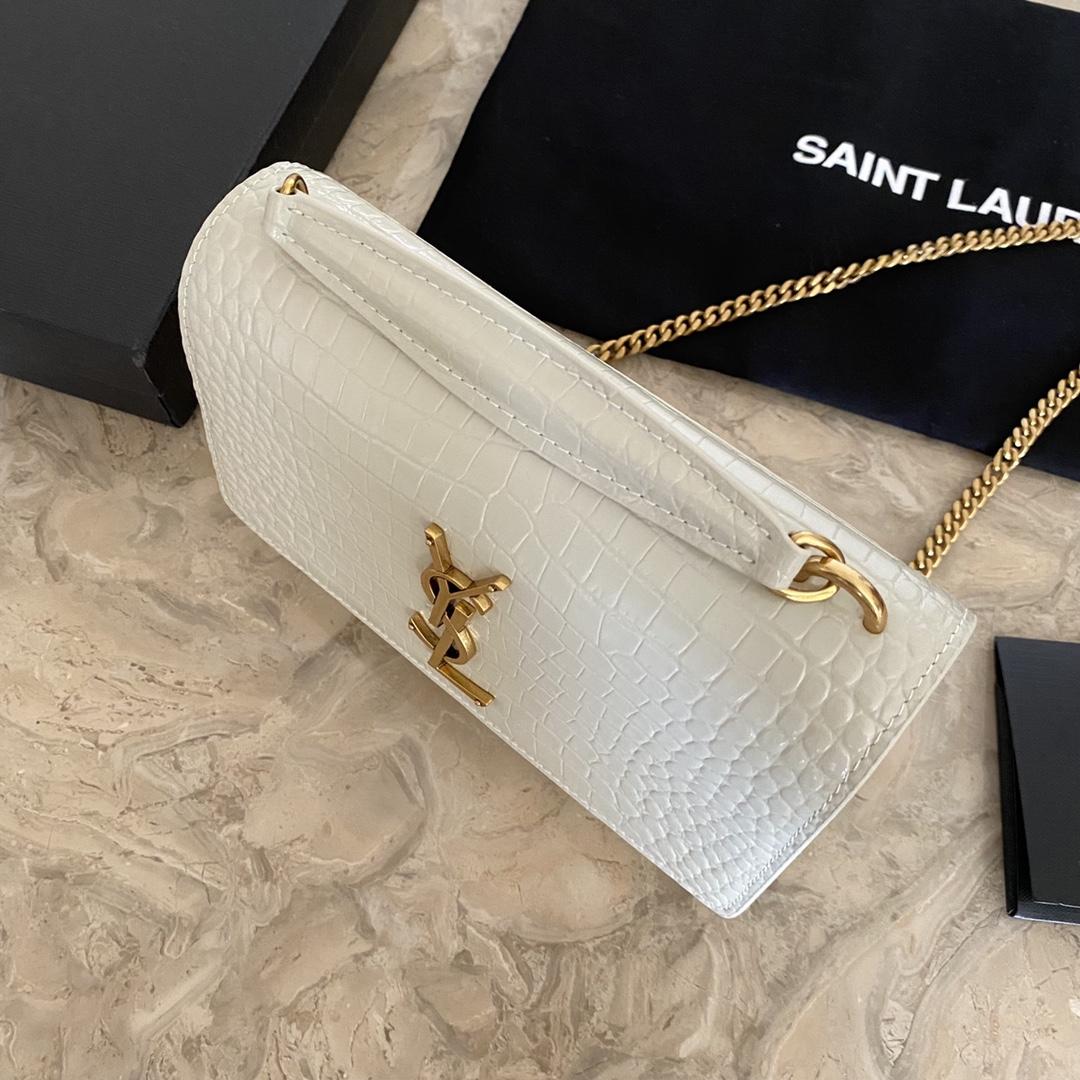 Saint Laurent Sunset Chain Wallet In Crocodile-Embossed Shiny Leather - PerfectKickZ