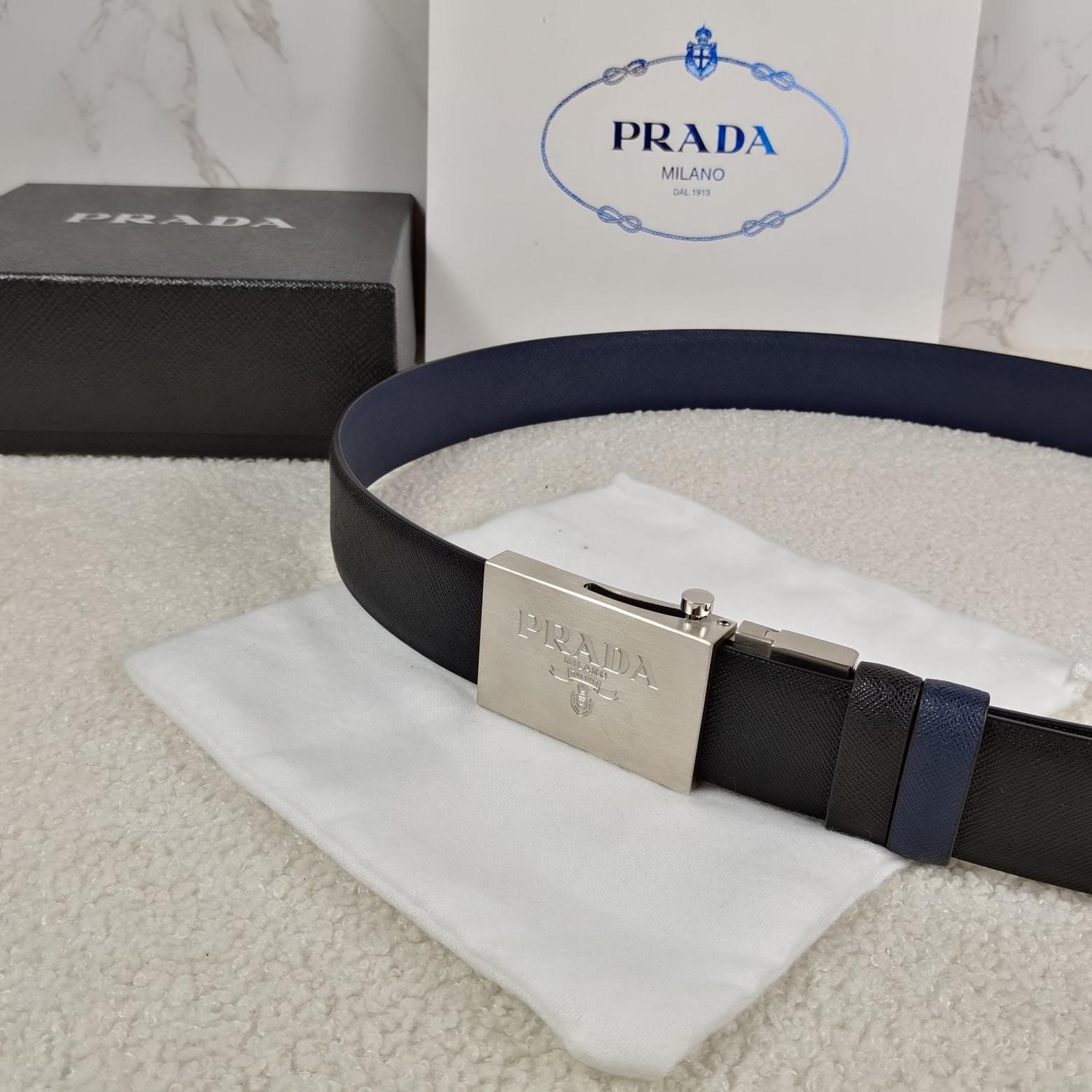 Prada Saffiano Leather Reversible Belt - PerfectKickZ