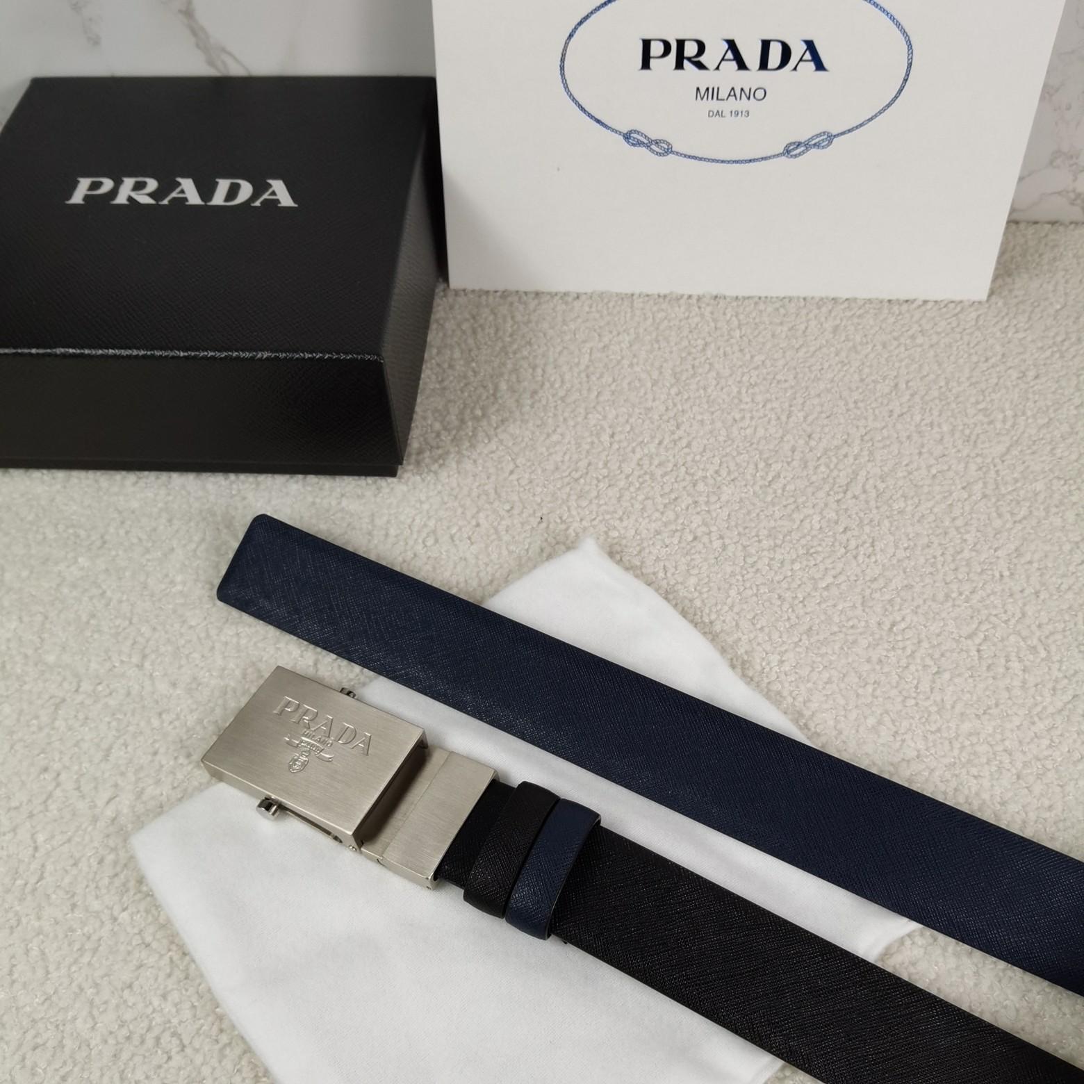 Prada Saffiano Leather Reversible Belt - PerfectKickZ