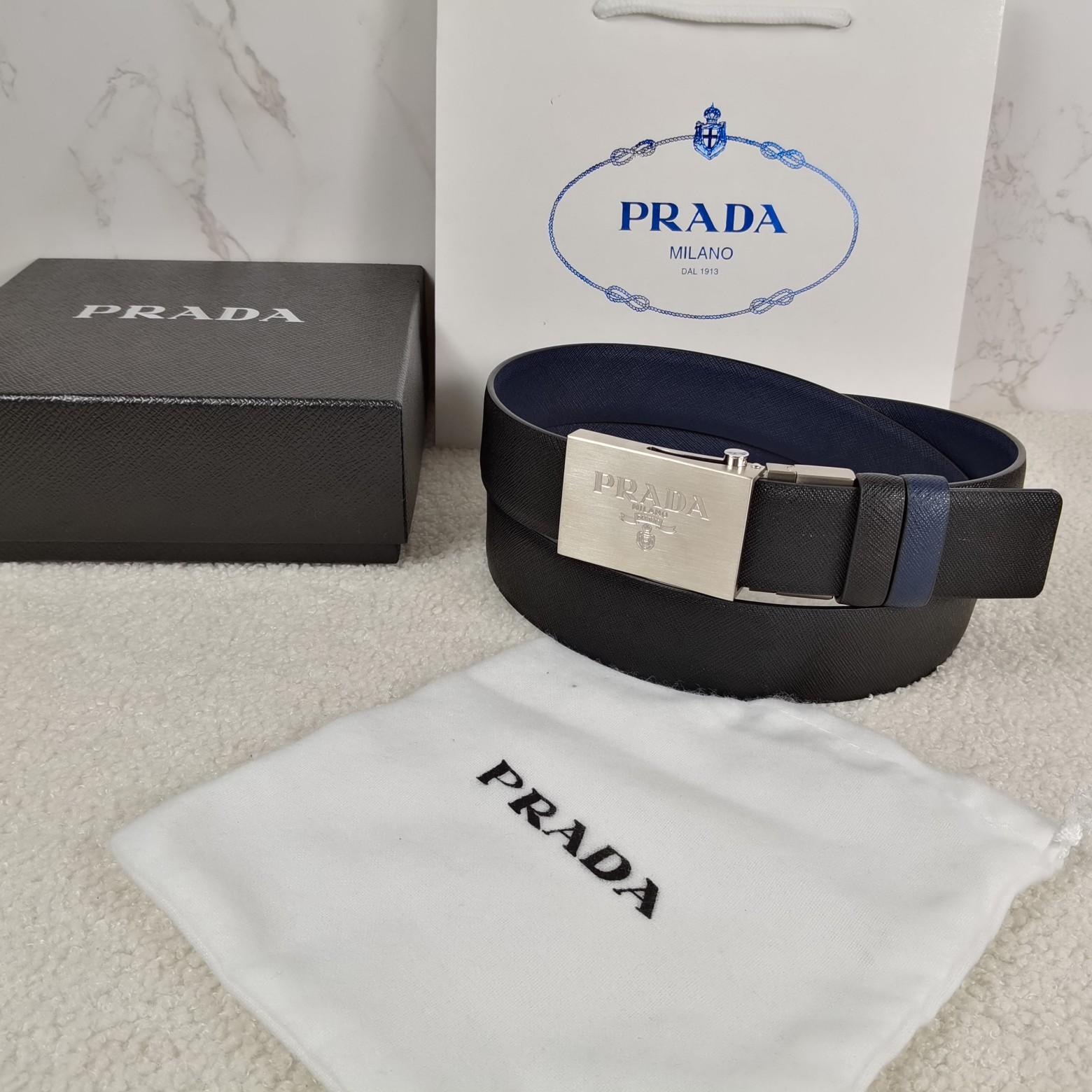 Prada Saffiano Leather Reversible Belt - PerfectKickZ