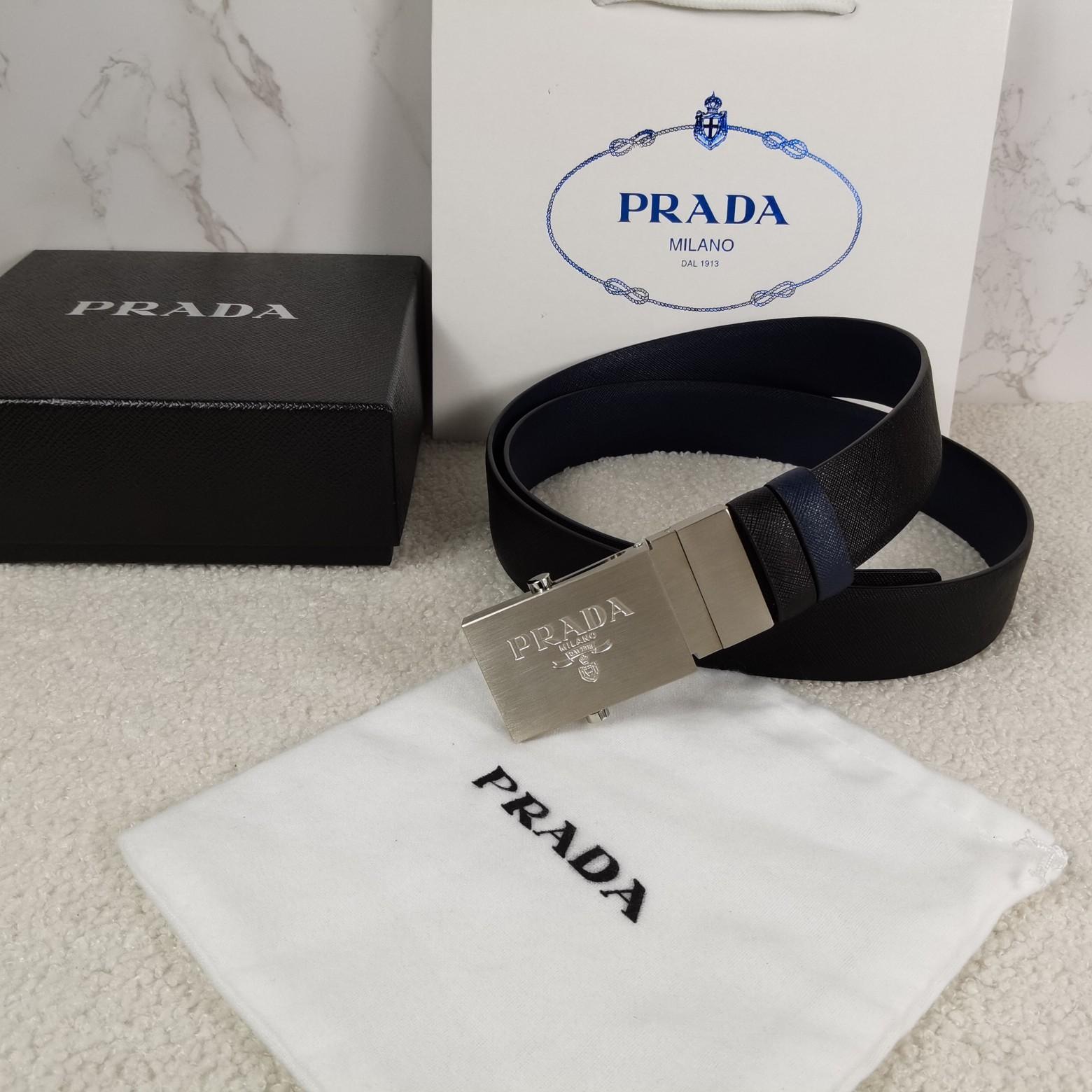 Prada Saffiano Leather Reversible Belt - PerfectKickZ