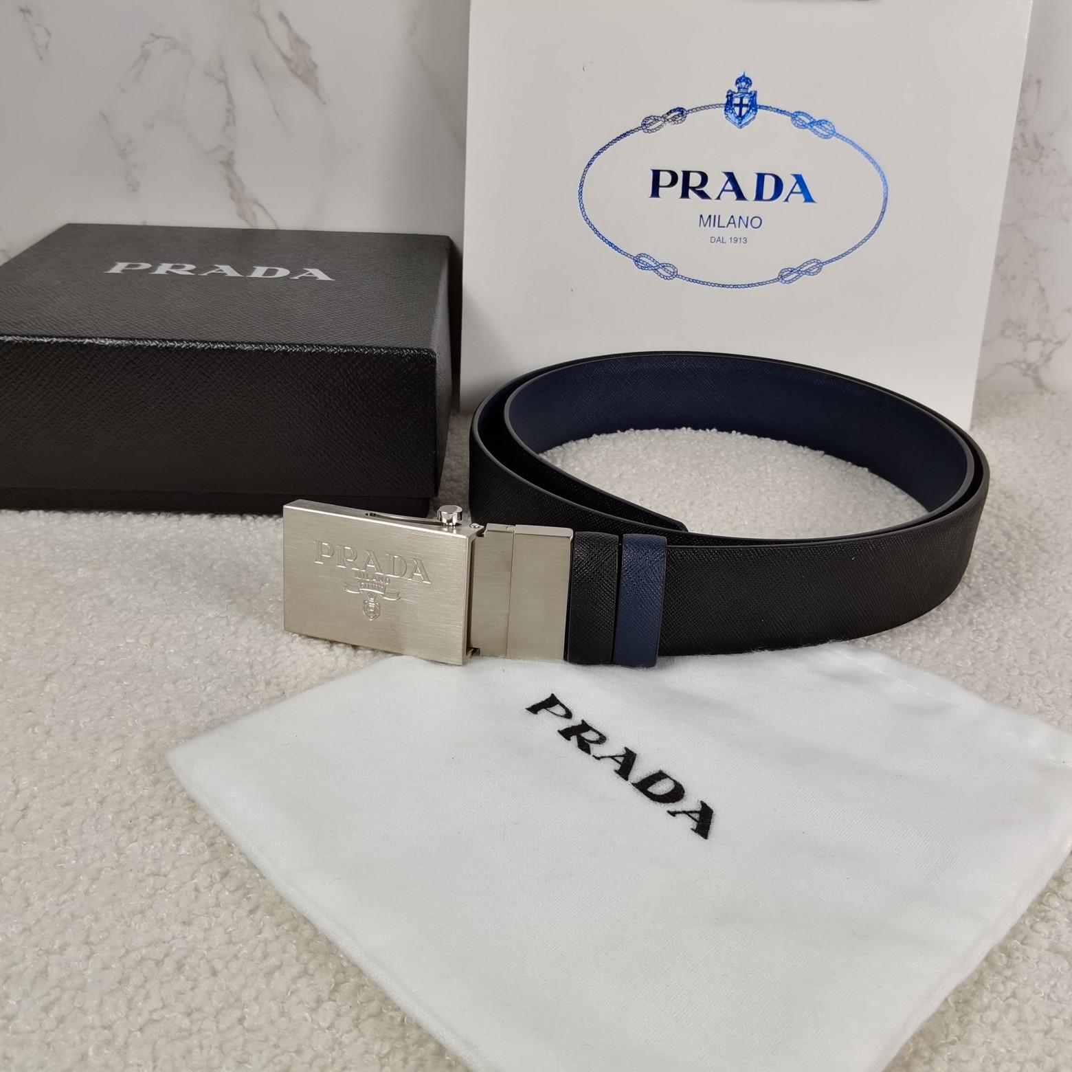 Prada Saffiano Leather Reversible Belt - PerfectKickZ