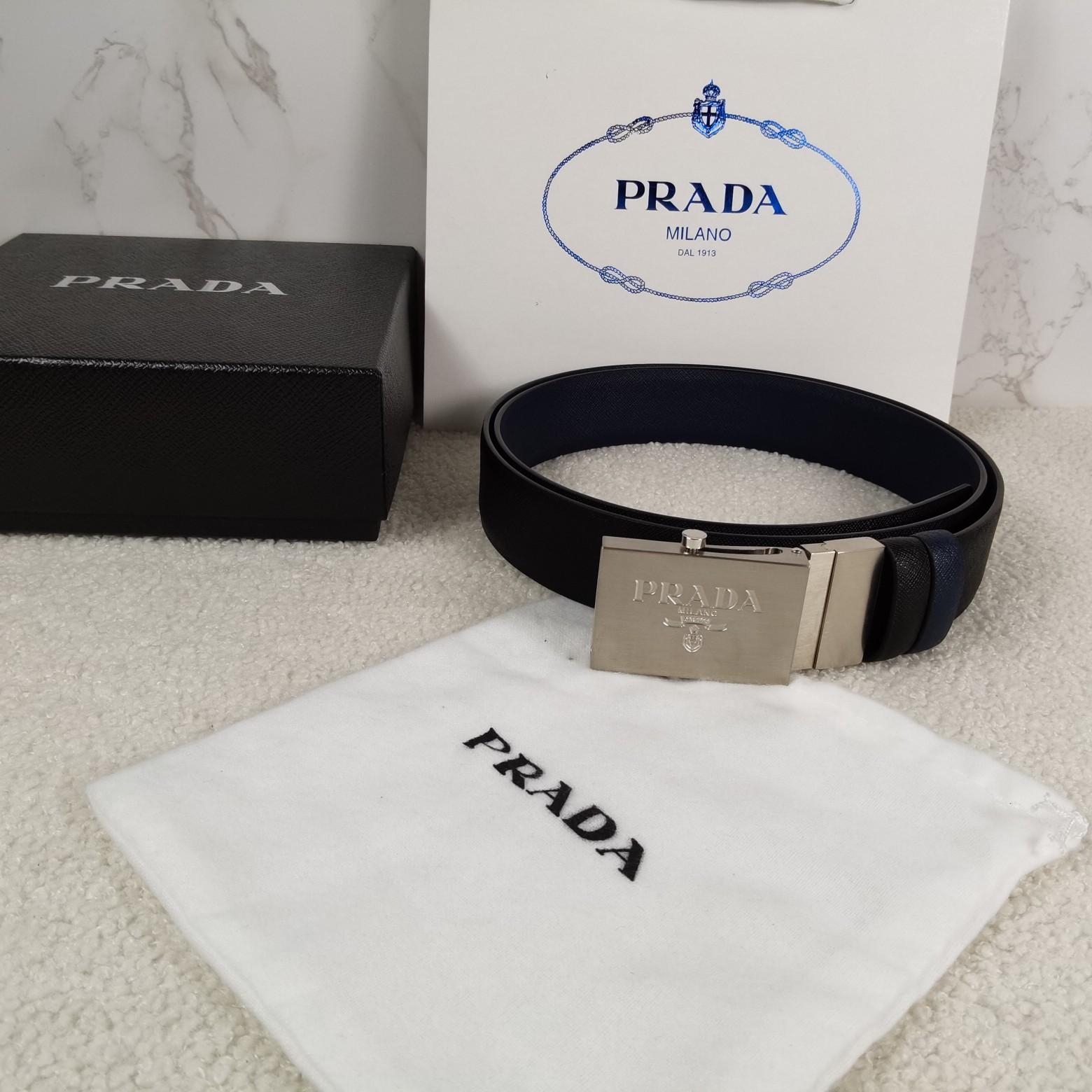 Prada Saffiano Leather Reversible Belt - PerfectKickZ
