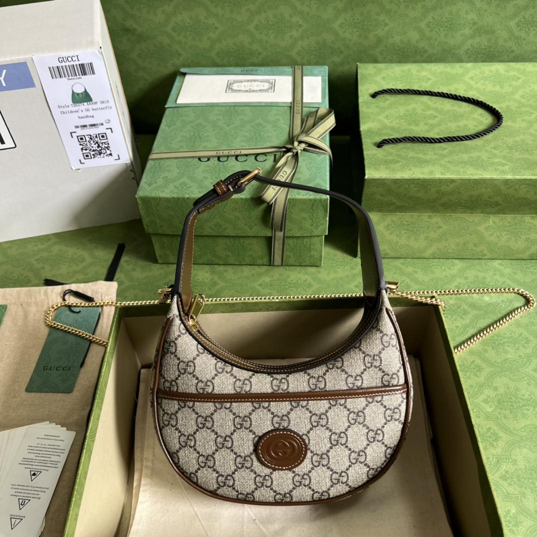 Gucci Half-Moon-Shaped Mini Bag With Interlocking G(22-12.5-5cm)   - PerfectKickZ