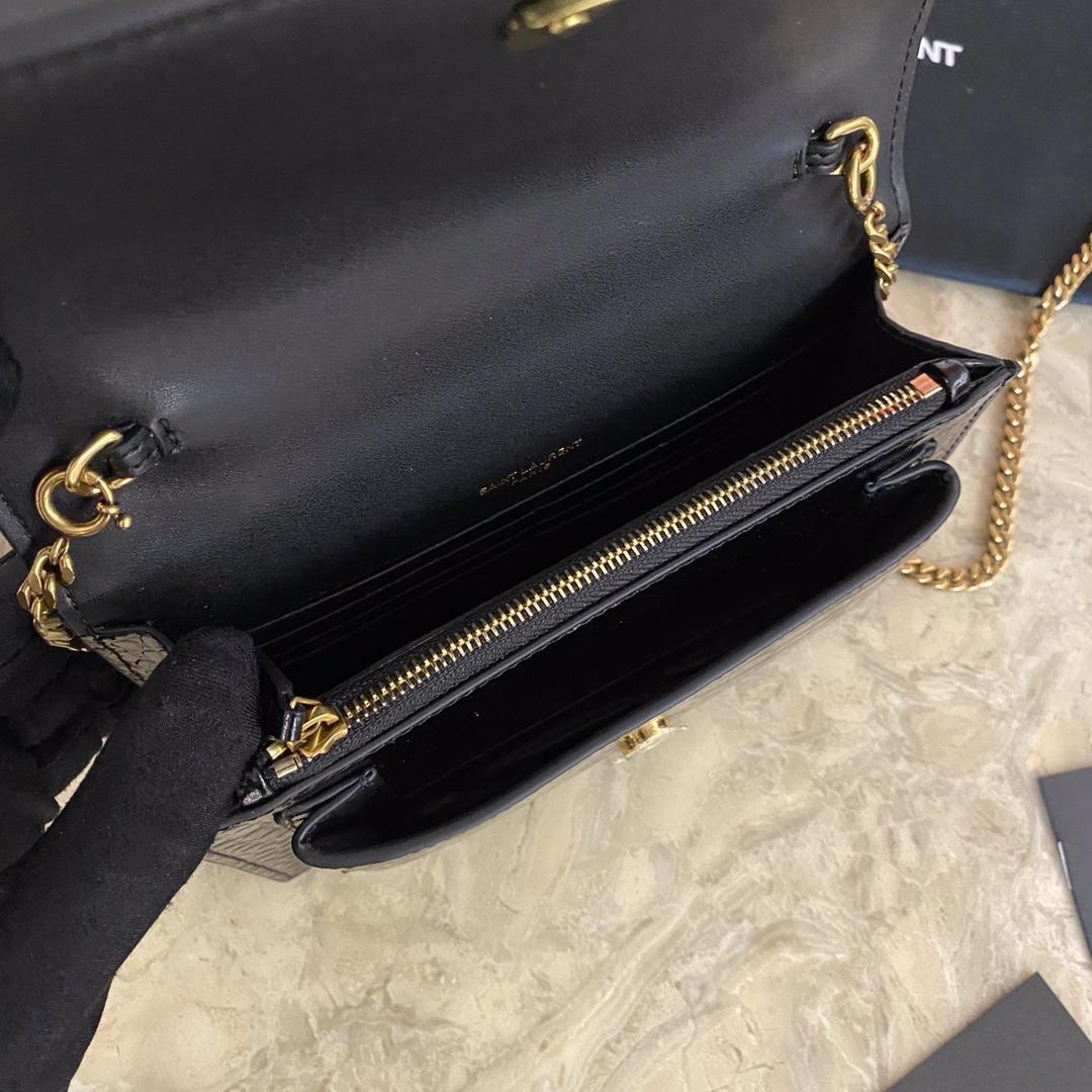 Saint Laurent Sunset Chain Wallet In Crocodile-Embossed Shiny Leather - PerfectKickZ