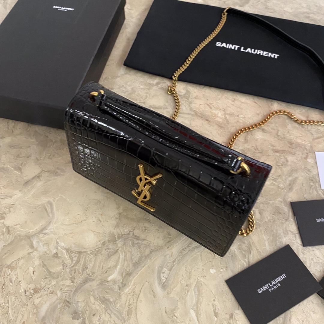 Saint Laurent Sunset Chain Wallet In Crocodile-Embossed Shiny Leather - PerfectKickZ