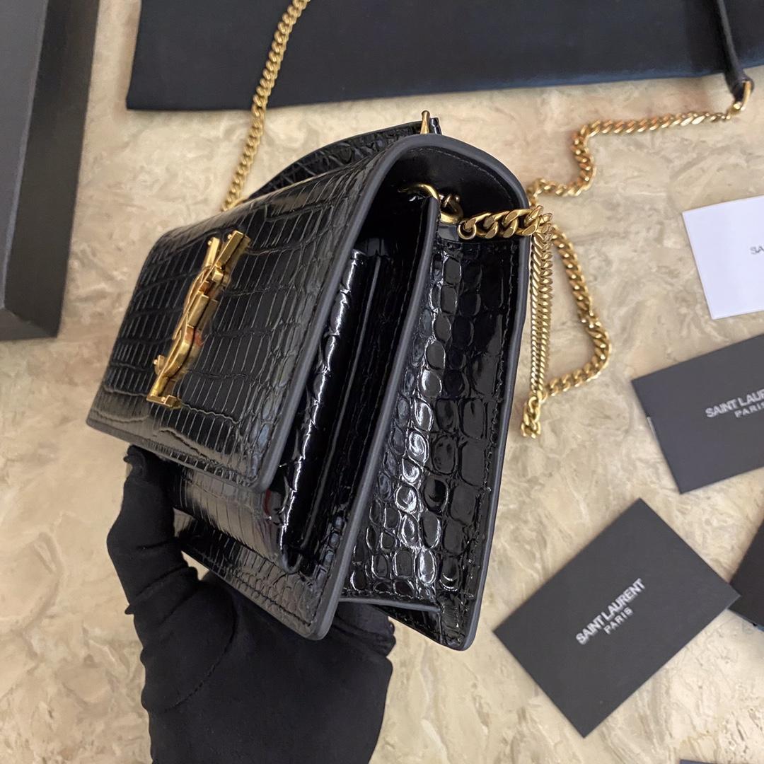 Saint Laurent Sunset Chain Wallet In Crocodile-Embossed Shiny Leather - PerfectKickZ