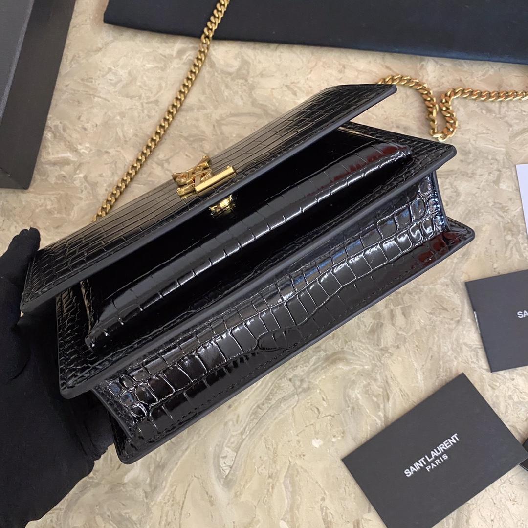 Saint Laurent Sunset Chain Wallet In Crocodile-Embossed Shiny Leather - PerfectKickZ
