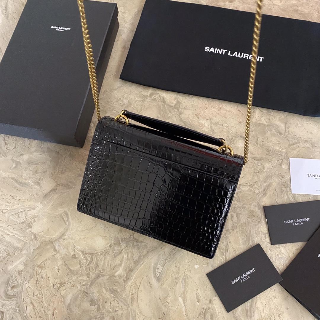 Saint Laurent Sunset Chain Wallet In Crocodile-Embossed Shiny Leather - PerfectKickZ