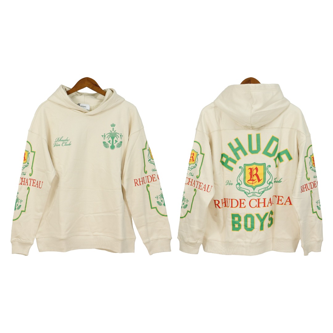 Rhude Wine Club Logo-Print Cotton-Jersey Hoodie - PerfectKickZ