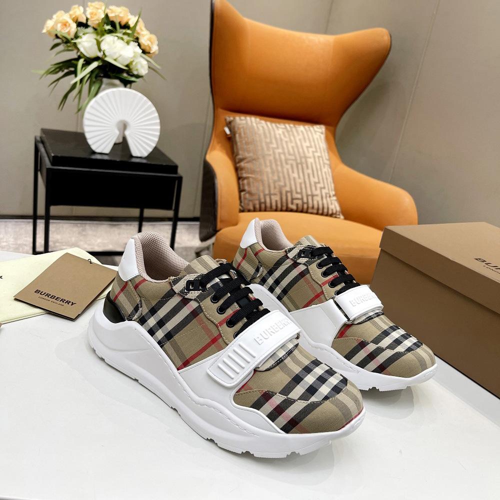 Burberry Check Cotton And Leather Sneakers - PerfectKickZ