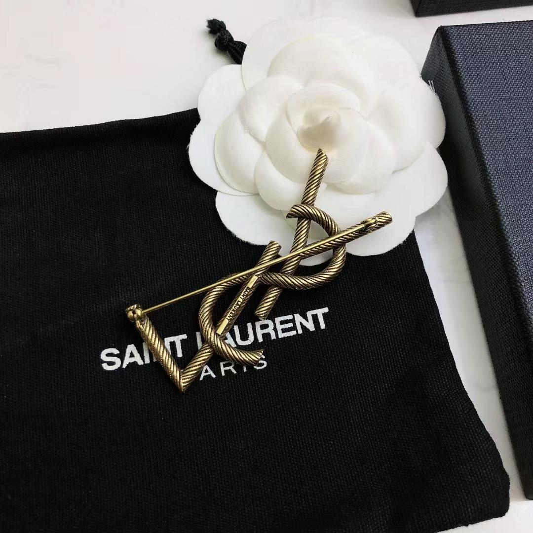 Saint Laurent Goldtone YSL Logo Brooch - PerfectKickZ