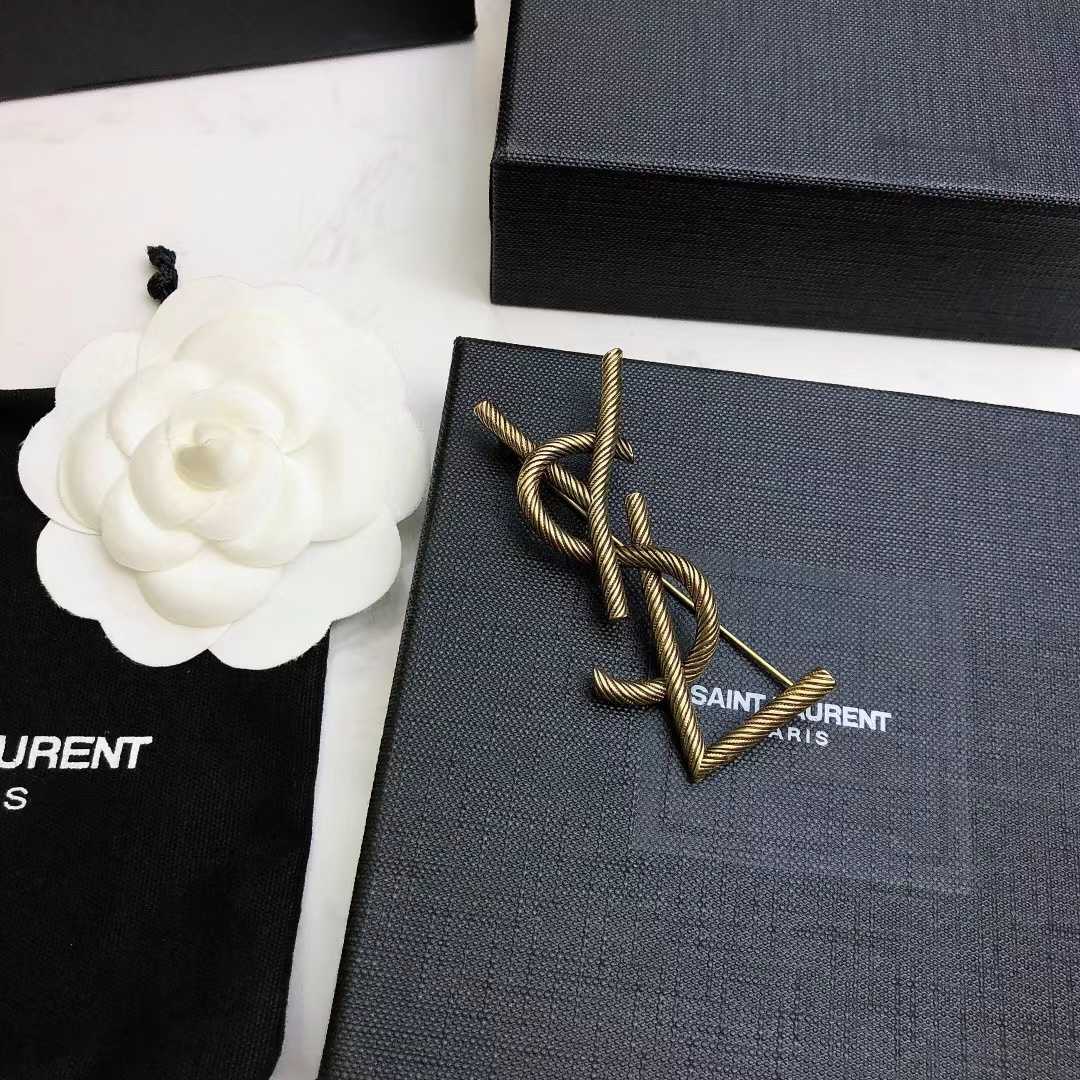 Saint Laurent Goldtone YSL Logo Brooch - PerfectKickZ