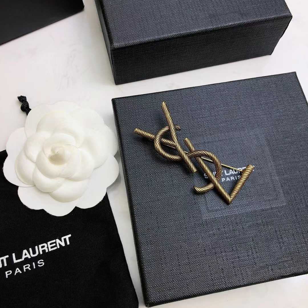 Saint Laurent Goldtone YSL Logo Brooch - PerfectKickZ