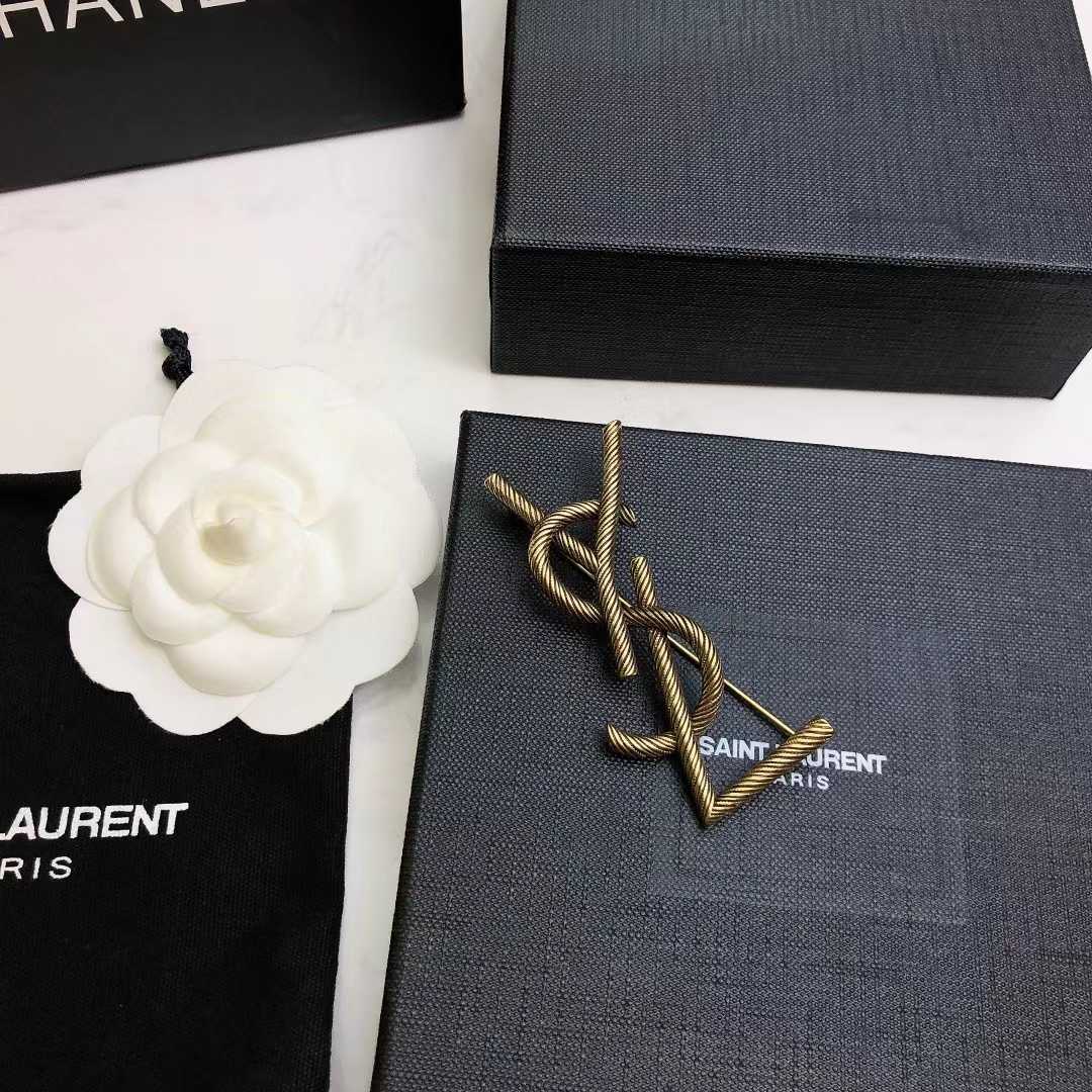Saint Laurent Goldtone YSL Logo Brooch - PerfectKickZ