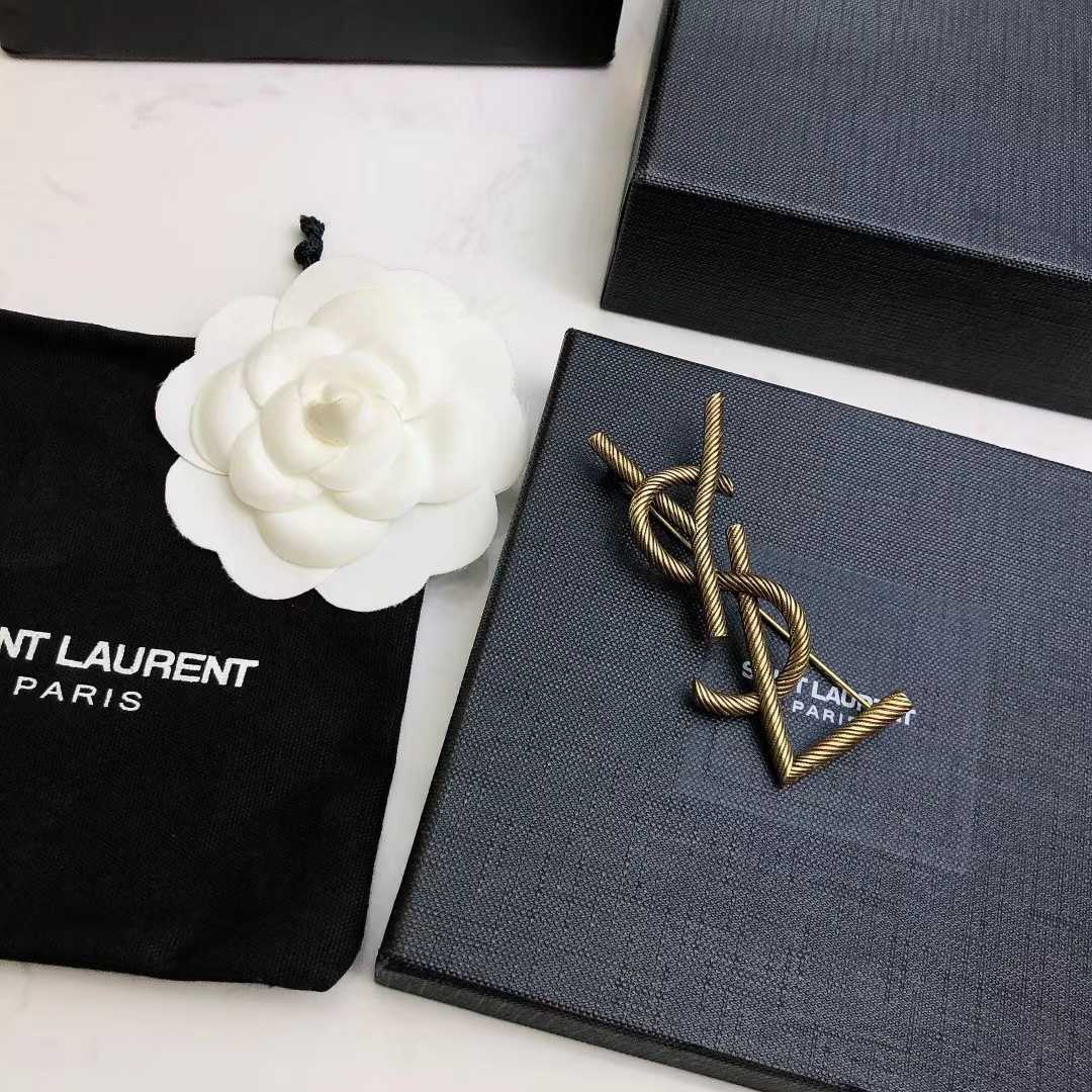 Saint Laurent Goldtone YSL Logo Brooch - PerfectKickZ