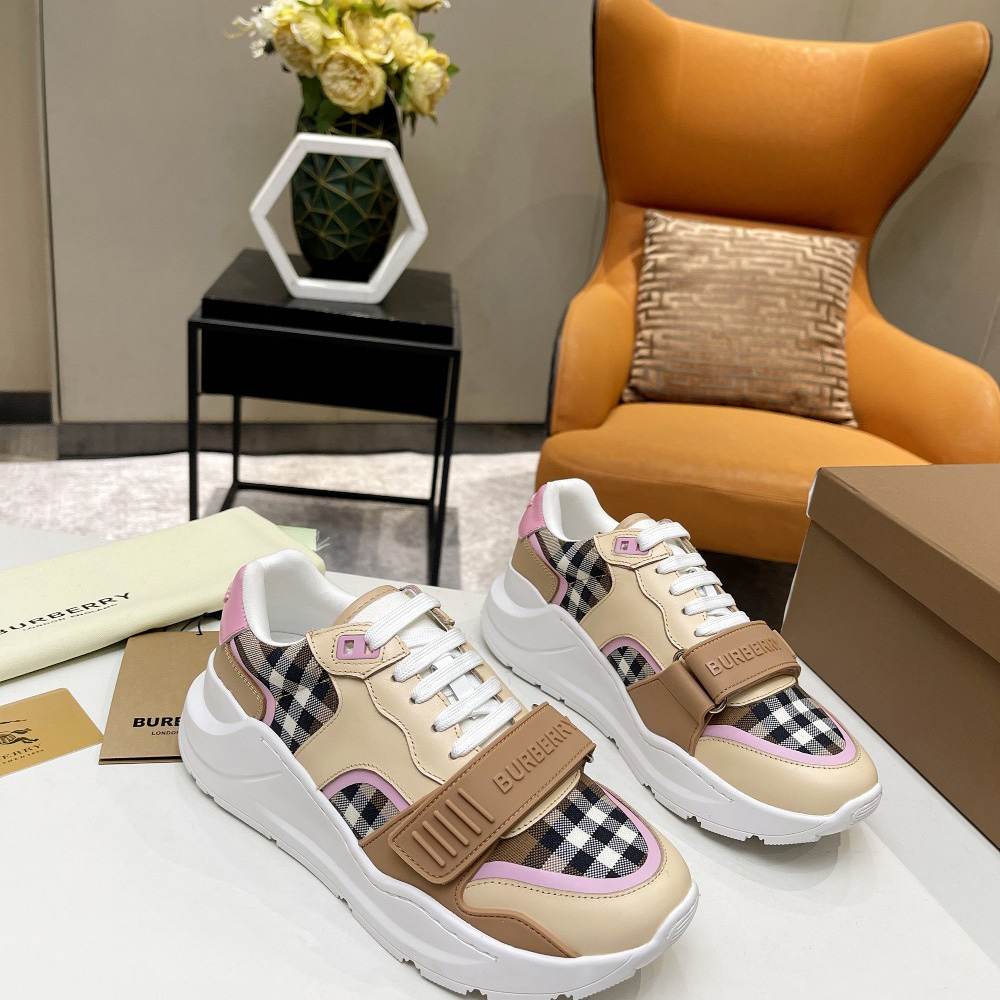 Burberry Check Cotton And Leather Sneakers - PerfectKickZ