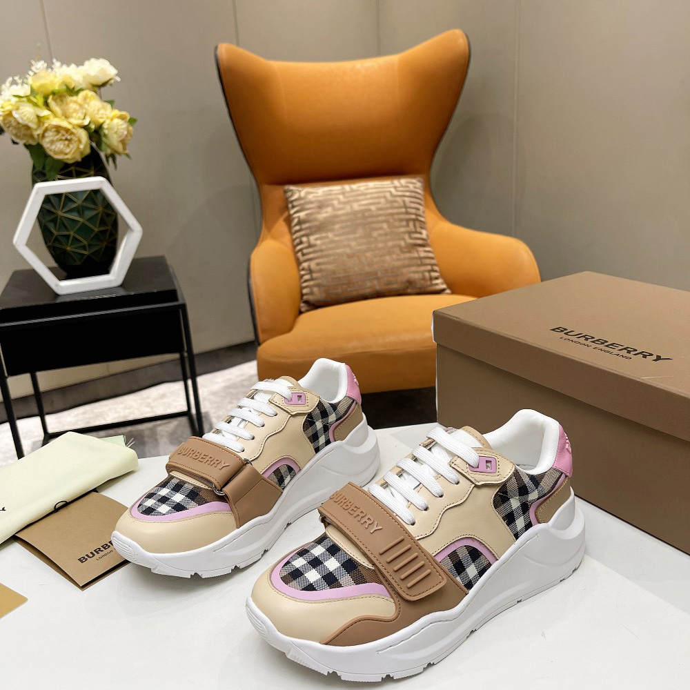 Burberry Check Cotton And Leather Sneakers - PerfectKickZ