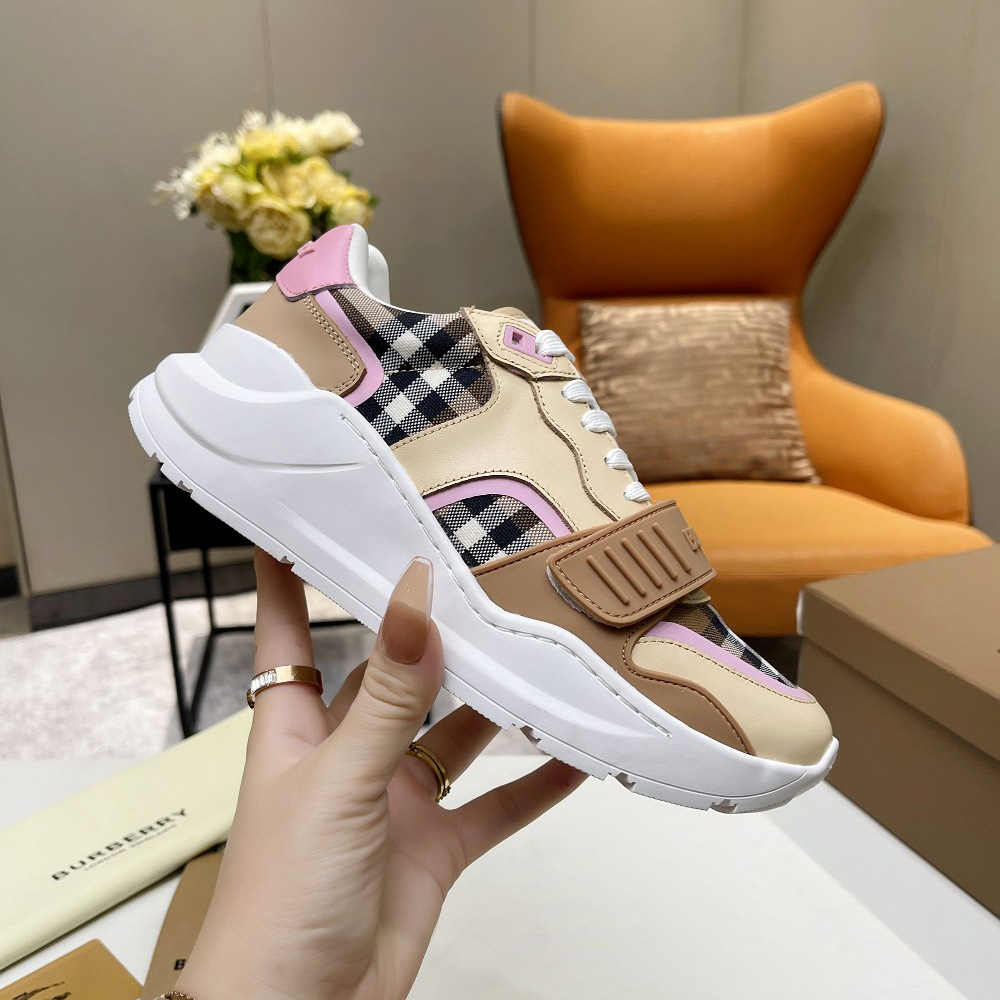 Burberry Check Cotton And Leather Sneakers - PerfectKickZ