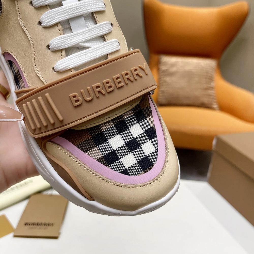 Burberry Check Cotton And Leather Sneakers - PerfectKickZ