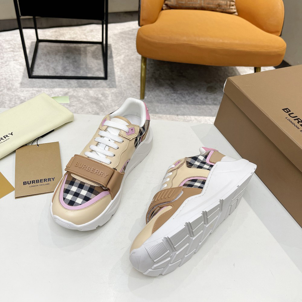 Burberry Check Cotton And Leather Sneakers - PerfectKickZ