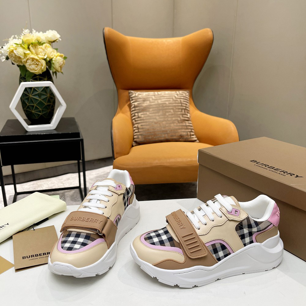 Burberry Check Cotton And Leather Sneakers - PerfectKickZ