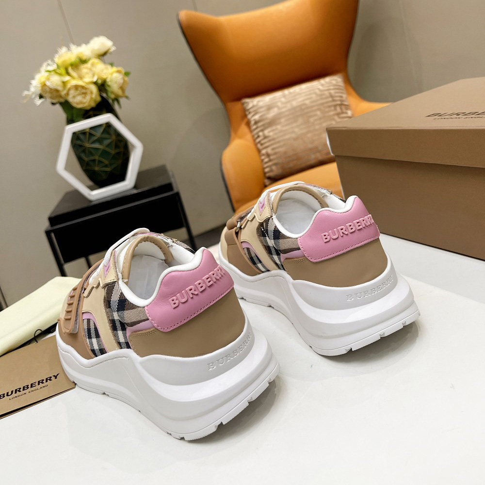 Burberry Check Cotton And Leather Sneakers - PerfectKickZ