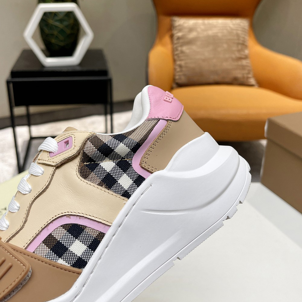 Burberry Check Cotton And Leather Sneakers - PerfectKickZ