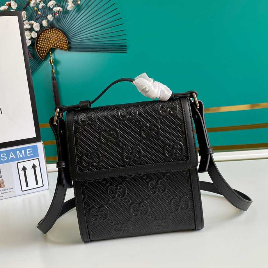 Gucci Embossed GG Motif Messenger Bag - Black(18-20-5.4cm)    625782 - PerfectKickZ