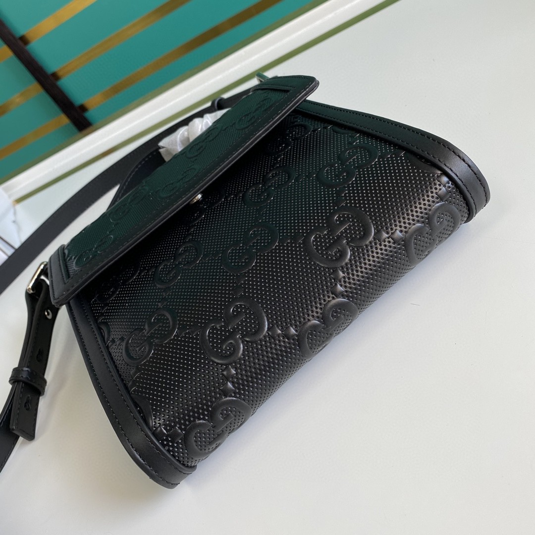 Gucci Embossed GG Motif Messenger Bag - Black(18-20-5.4cm)    625782 - PerfectKickZ