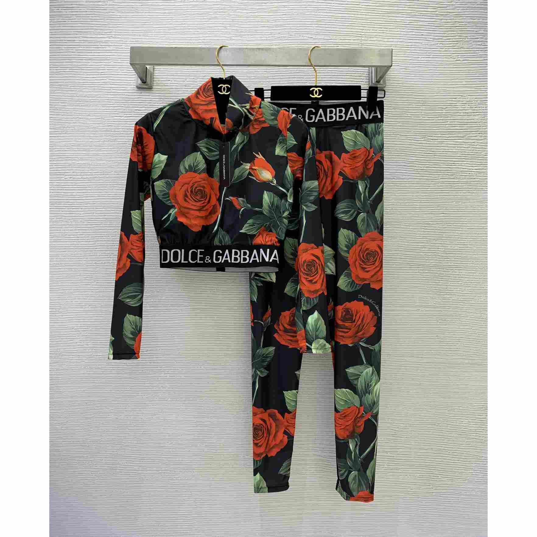 Dolce & Gabbana Floral Silk-Blend Charmeuse Leggings & High Neck Top - PerfectKickZ