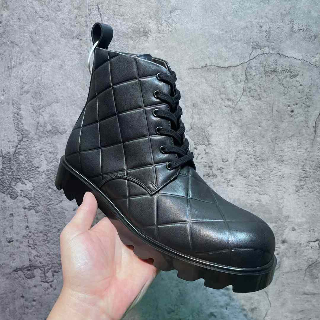 Bottega Veneta Strut Grid Padded Leather Lace-Up Ankle Boots - PerfectKickZ