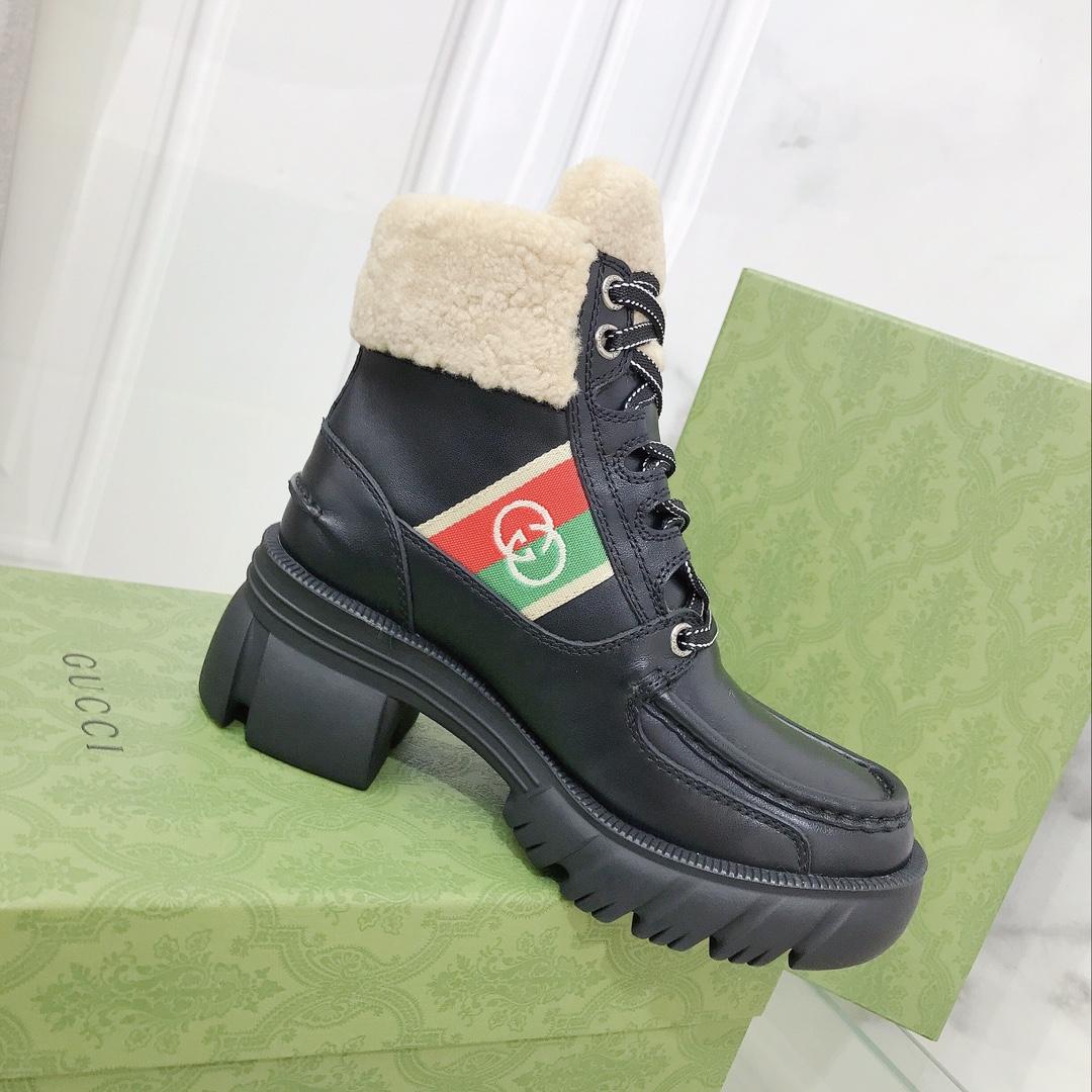 Gucci Women's Black Interlocking G Stripe Boots - PerfectKickZ
