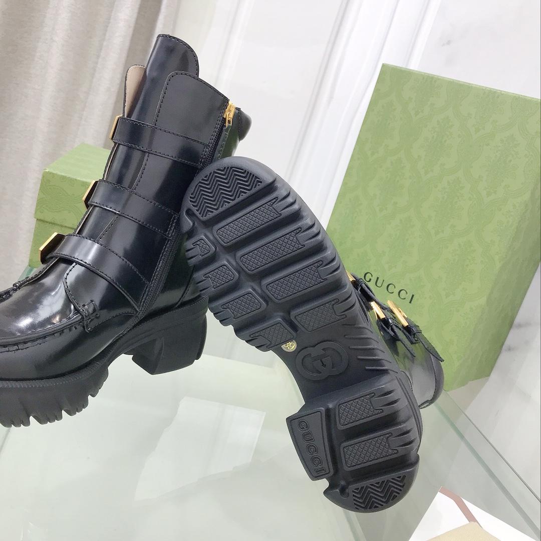 Gucci Women's Black Leather Ankle Boots - PerfectKickZ