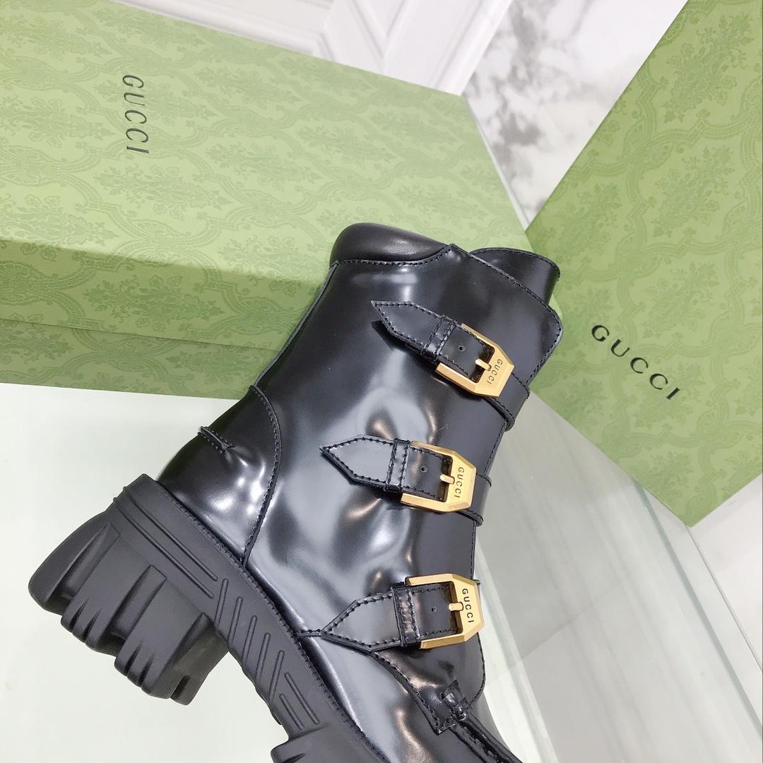 Gucci Women's Black Leather Ankle Boots - PerfectKickZ