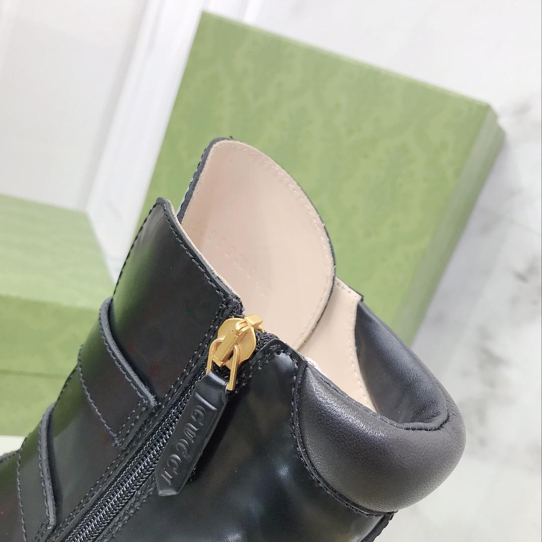 Gucci Women's Black Leather Ankle Boots - PerfectKickZ