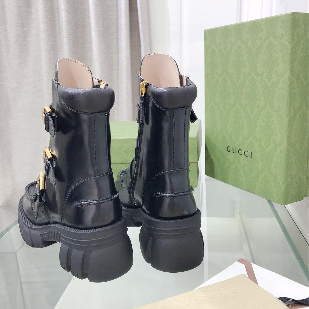 Gucci Women's Black Leather Ankle Boots - PerfectKickZ