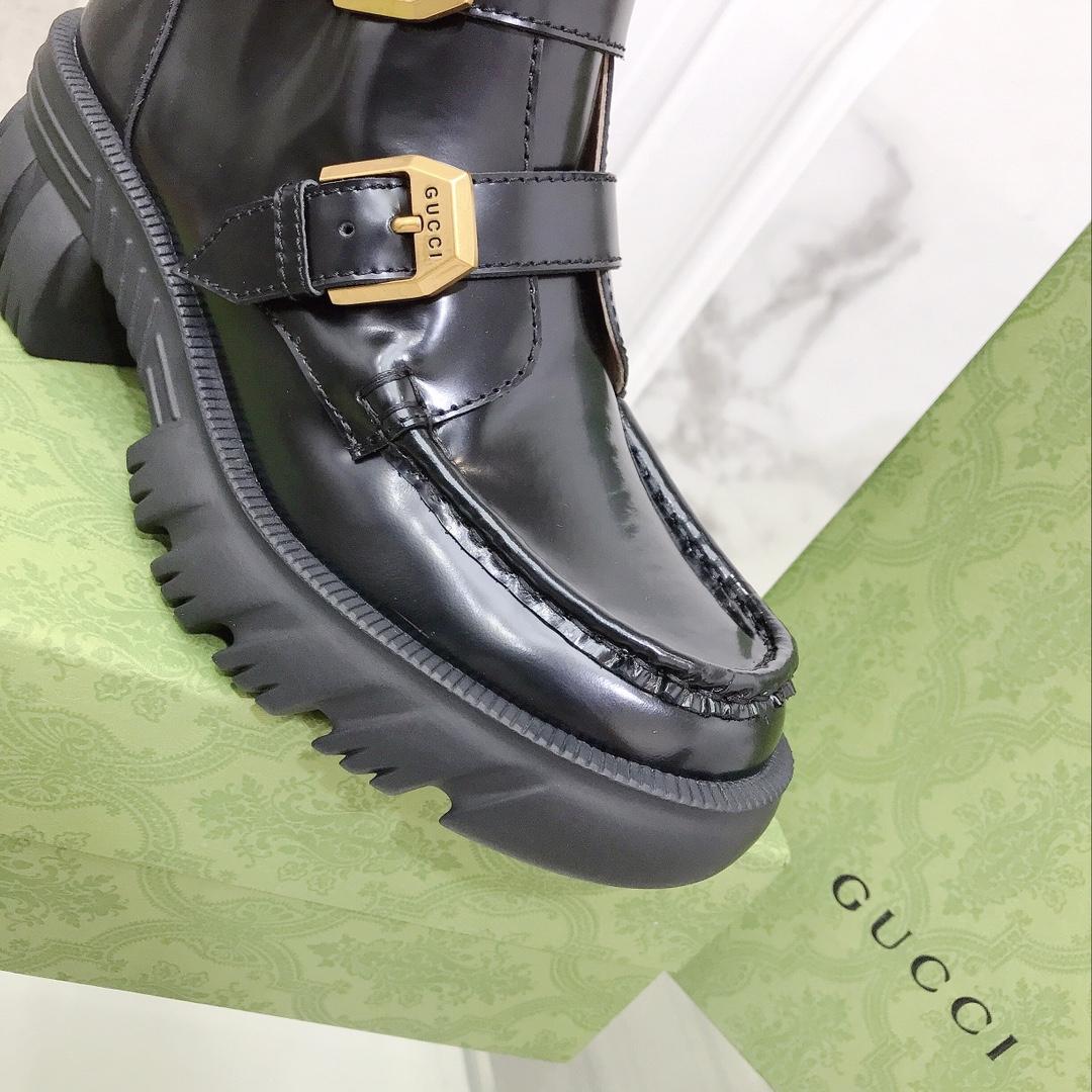Gucci Women's Black Leather Ankle Boots - PerfectKickZ