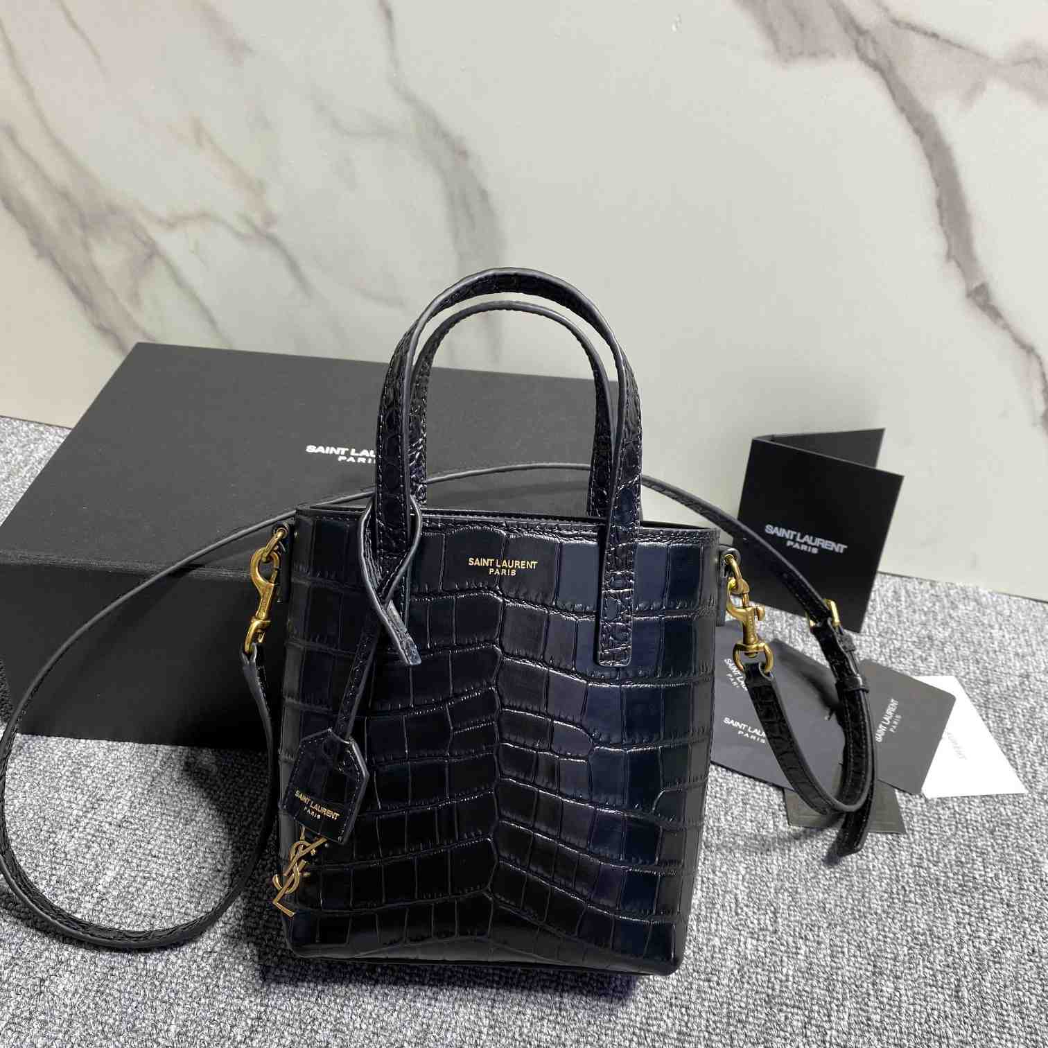 Saint Laurent Paris Mini Toy Shopping In Crocodile-Embossed Leather  - PerfectKickZ