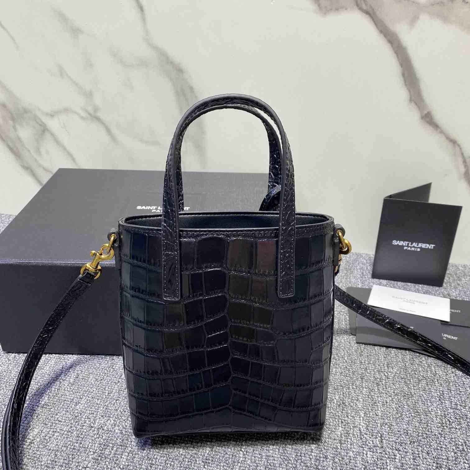 Saint Laurent Paris Mini Toy Shopping In Crocodile-Embossed Leather  - PerfectKickZ
