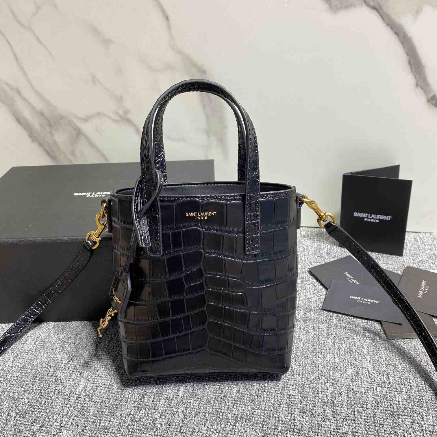 Saint Laurent Paris Mini Toy Shopping In Crocodile-Embossed Leather  - PerfectKickZ