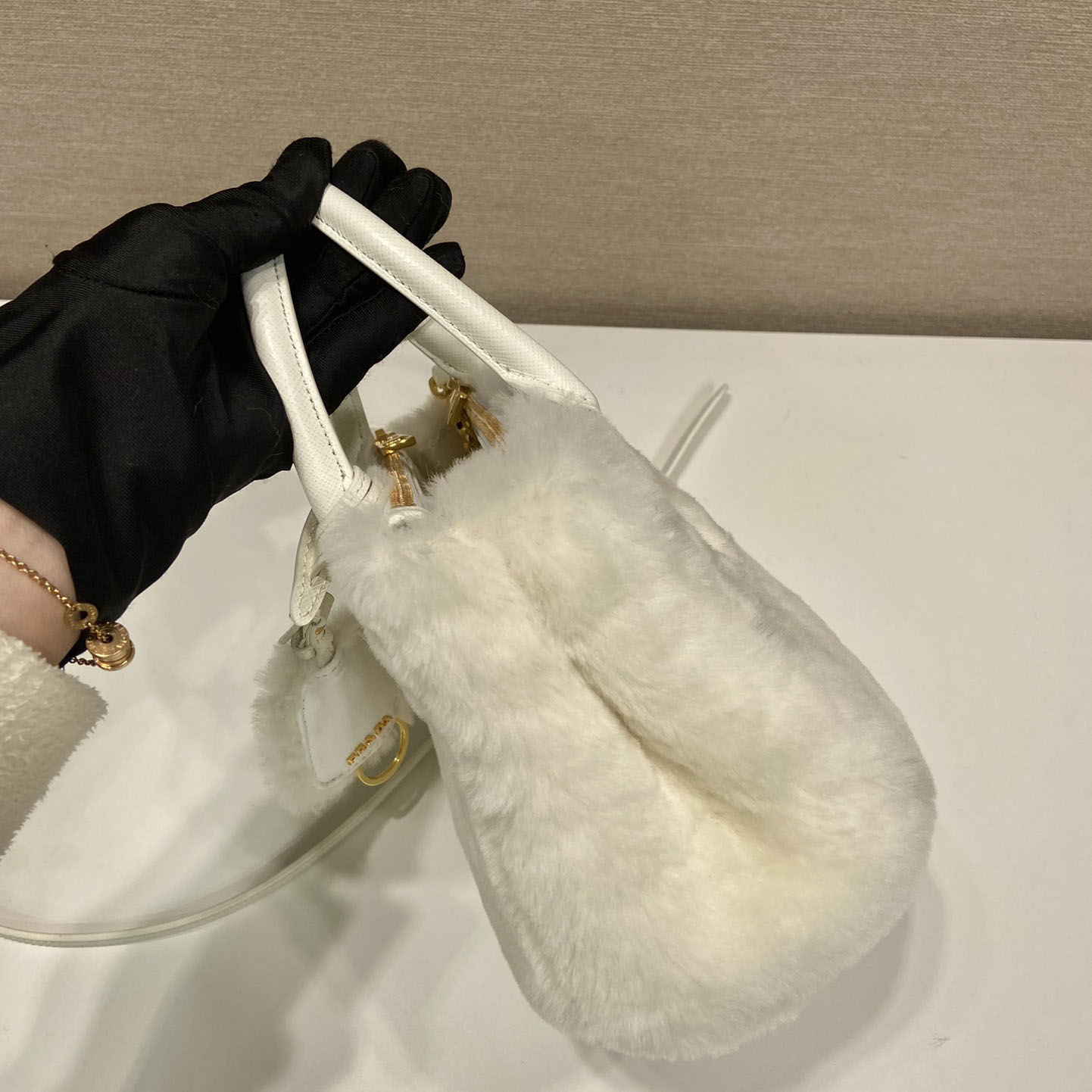 Prada Galleria Shearling Mini-Bag - PerfectKickZ