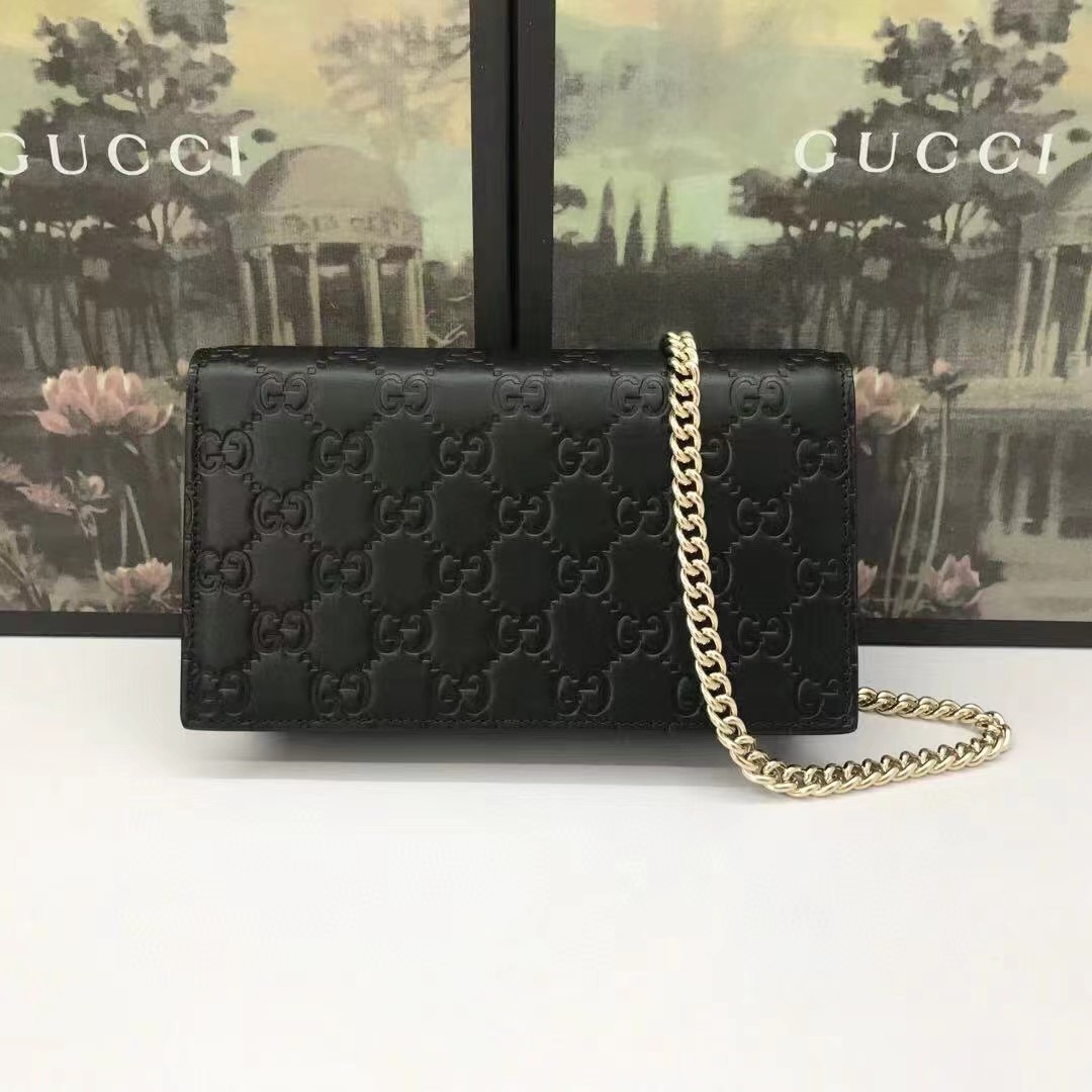 Gucci Guccissima Icon Chain Wallet Black(20-13-6cm) - PerfectKickZ