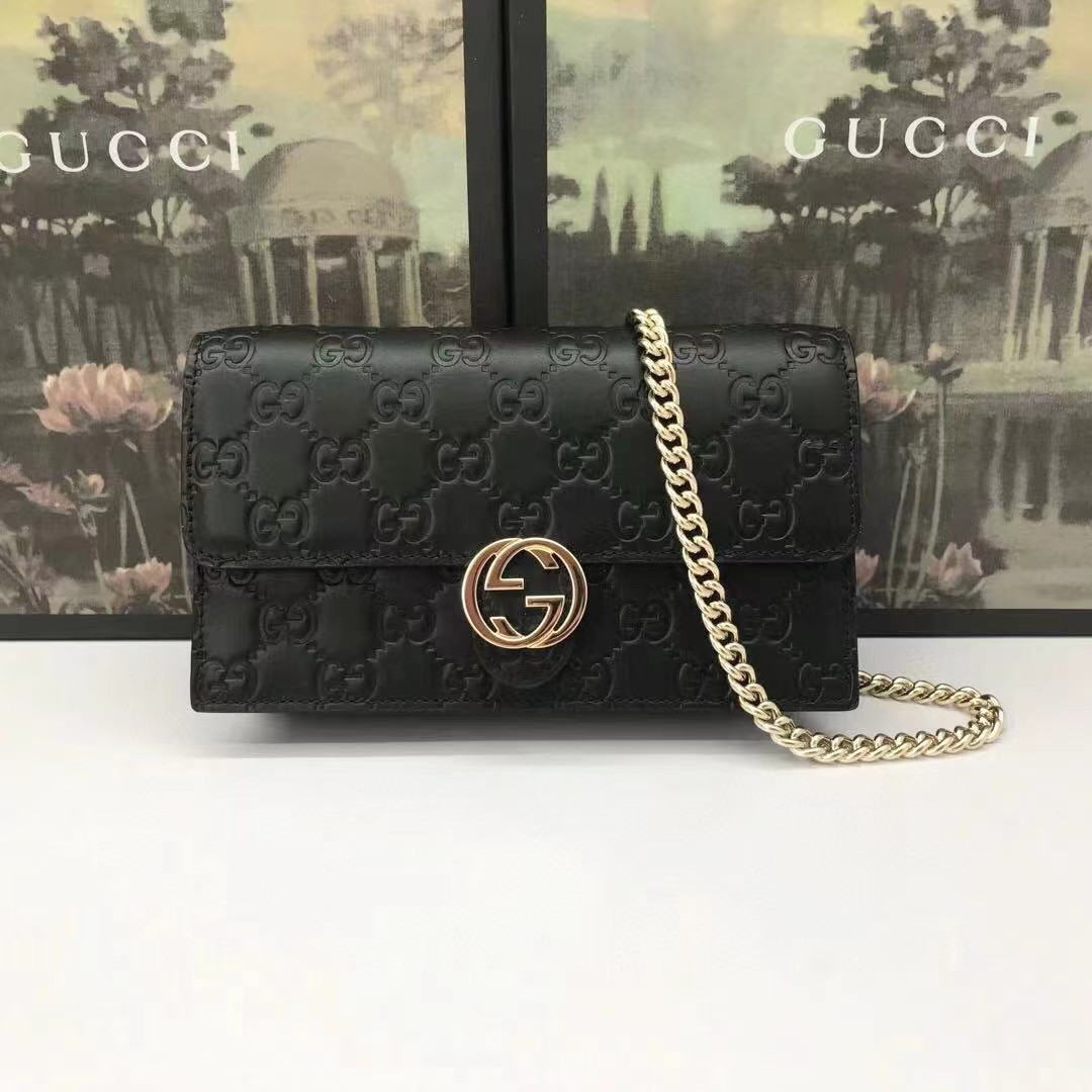 Gucci Guccissima Icon Chain Wallet Black(20-13-6cm) - PerfectKickZ