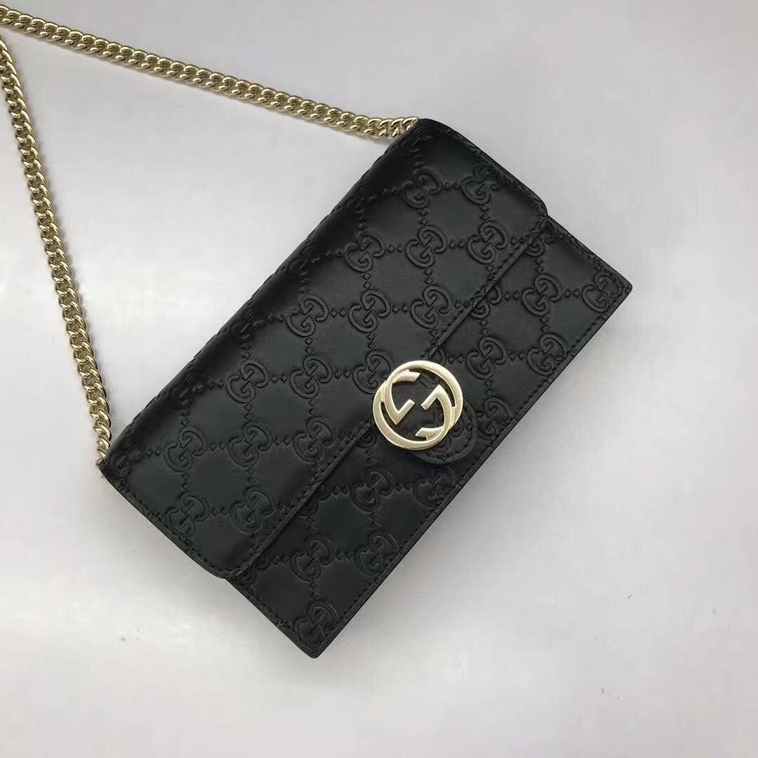 Gucci Guccissima Icon Chain Wallet Black(20-13-6cm) - 