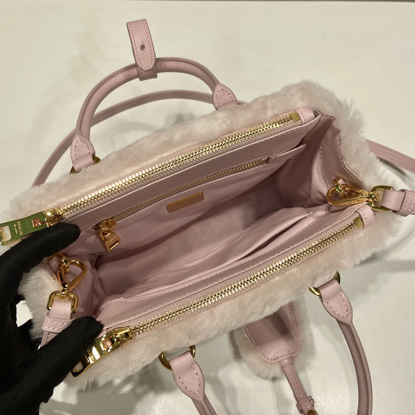 Prada Galleria Shearling Mini-Bag - PerfectKickZ
