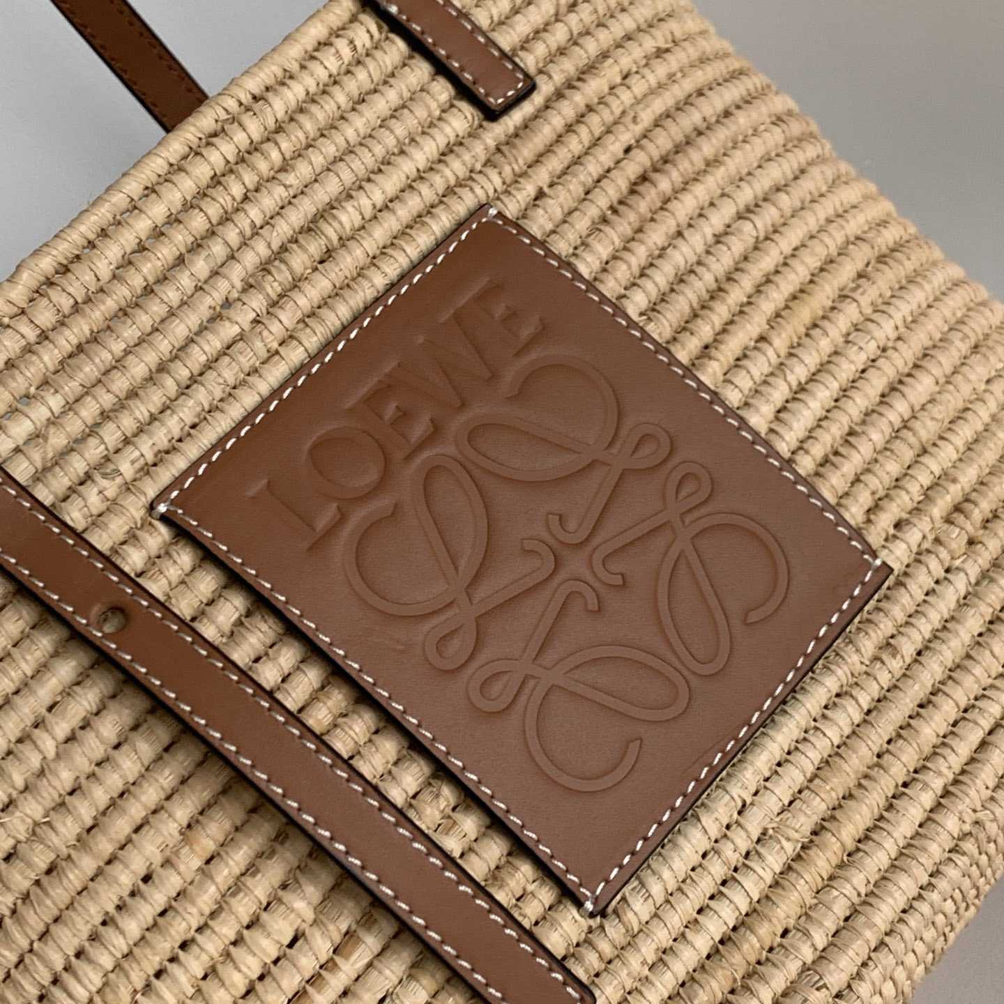 Loewe Small Square Basket bag In Raffia And Calfskin (30*21*11cm) - PerfectKickZ
