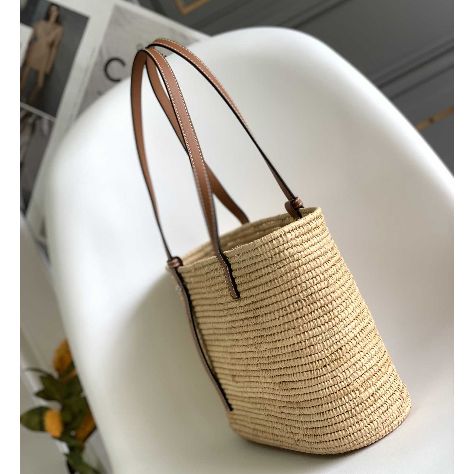 Loewe Small Square Basket bag In Raffia And Calfskin (30*21*11cm) - PerfectKickZ